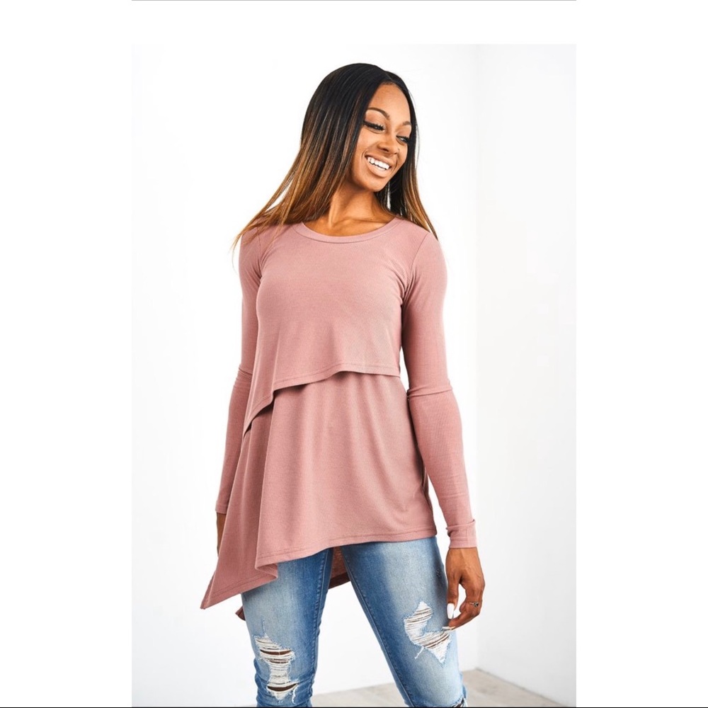 Latched Mama Ribbed Asymmetrical Nursing Tunic